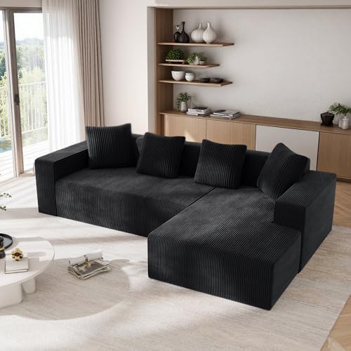 Sapgaks Canapé désossé entièrement compressé,canapé d'angle avec méridienne en Forme de L,Grand canapé 3 Places 261 cm,Profondeur d'assise 70 cm,Velours...