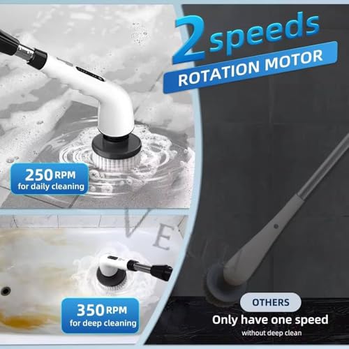 Image of New 9-in-1 Cordless Electric Spin Scrubber for Bathroom & Home | 8+ Brush Heads, Adjustable Speeds, LED Display, Long Handle | Powerful 350RPM Cleaning Brush for Floor, Tub, Tile, Car