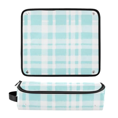 Bolsa de viaje organizadora para herramientas de cabello para mujer con capacidad grande, patrón Turquesa Blanco Cuadros miniatura 3