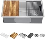 33x17.7' Drop In Kitchen Sink with Faucet, 10' Basin Depth Undermount Kitchen Sinks, Stainless Steel Sink with Cup Washer, Drain Strainer, Cutting Board, Colander, Storage Basket & Roll-up Rack