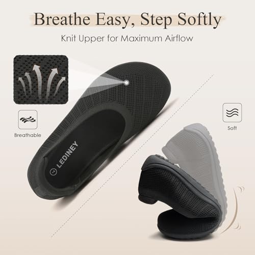 Wide Ballet Flats Shoes for Women, Width Foldable Round Toe Knit Women's Flats with Arch Support, Comfortable Shoes for Women Dressy Casual Work Office3