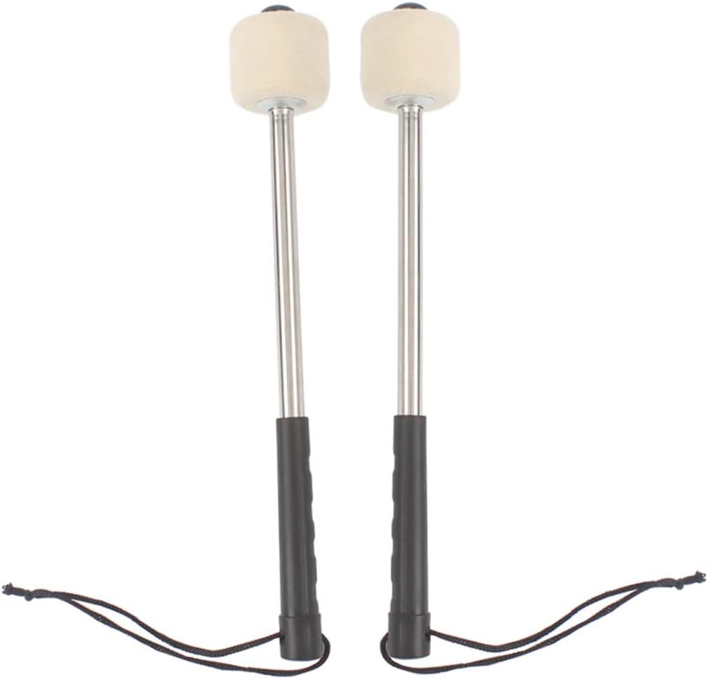 Odoukey Percussion Marching Band, Bass Drum Mallet Felt Head Percussion Mallets Timpani Sticks with Stainless Steel Handle 1 Pair Black, Metal Drumstick Mallet