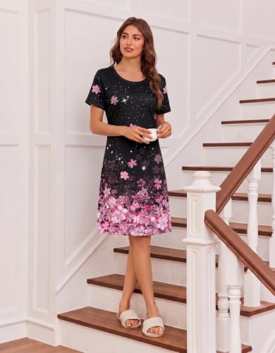 Image of Ekouaer Nightgowns for Women Short Sleeve Night Dress Printed Sleepwear