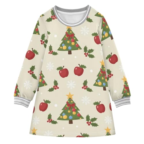Christmas Tree Apple Pattern Little Gir Long Sleeve Dress Toddler Kids Jumper, Colourful, 3 Years
