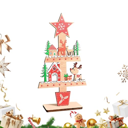 Dopsyesn Decoración Navideña De Mesa con Reno,Navideño de Madera para Mesa con Árbol | Centro de Invierno Rústico para Estantería de Granja o Repisa de Chimenea para Fiestas
