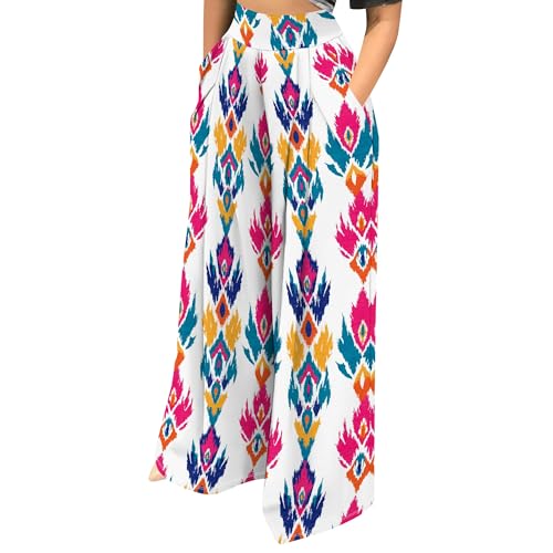 High Waisted Palazzo Pants for Women Casual Flowy Boho Print Wide Leg Pants Beach Vacation Outfits with Pockets