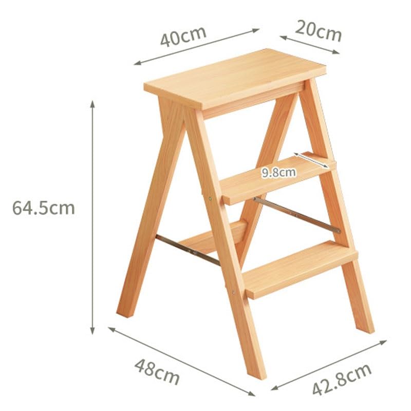 Taburete plegable de madera maciza con escalera para el hogar 3