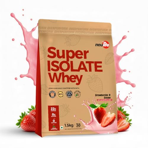 Image of Neulife Super Isolate Whey Protein 1.5kg | Max Absorption Protein Shake with Patented Ketofuel MCTs | Strawberries & Creme with Real Fruit