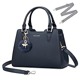 IGOLUMON Women's Top-Handle Handbags Vegan Leather Purses for Women Designer Tote Purse and Handbag with Pompom Satchel Bags for Women Ladies Waterproof Shoulder Bag Crossbody Fashion Blue