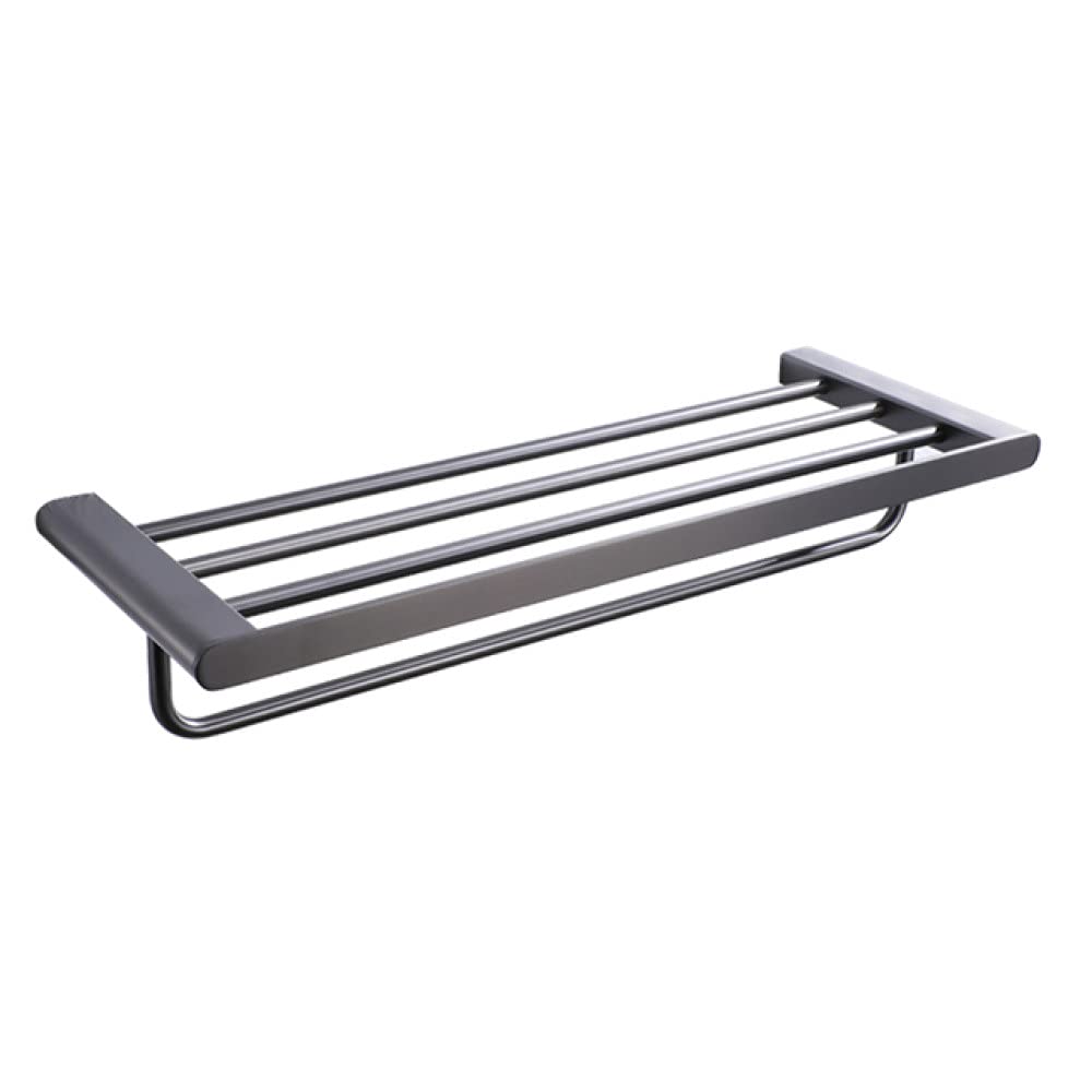Porte-serviettes gris en métal et accessoires de salle de bains