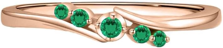 Five Stone Green Emerald Wedding Band For Women, 14k Gold Finish May Birthstone Green Emerald Anniversary Band, Ladies Stackable Ring