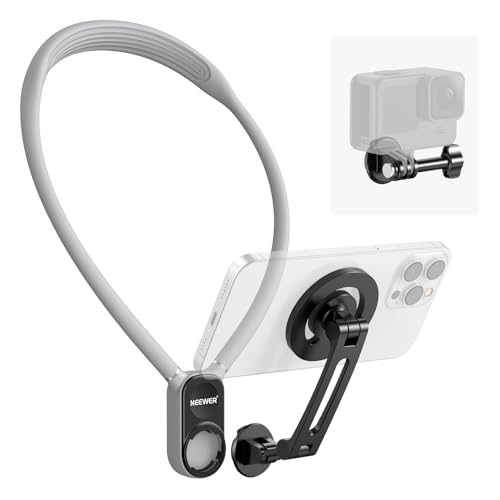 NEEWER 磁気 ネックレス式マウント カメラ首掛け ネックホルダー アクションカメラとスマホ用 落下防止 ハンズフリー コンパチブル Insta360 iPhone 15 Android POVビデオ録画用 GP16 グレー