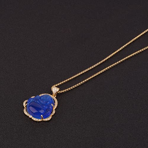 Image of ASGIFT Laughing Buddha Necklace Cubic Zirconia Green Jade Buddha Pendant with 18K Gold Plated Chain Lucky Buddha Necklace Jewelry Gift