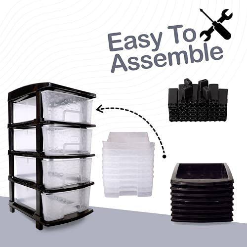 Image of Plastic Modular Drawer Storage Chest Of Drawers Organizer Storage Box, Large Stomo Racks For Multipurpose Anti-slip Shoes Organizers (Transparent, 4 Layer)
