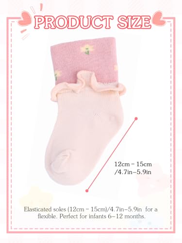 Urieo Baby Crew Socks Toddler Girls Ruffle Socks Flower Comfy Cotton Ankle Socks for 1/2/3T4