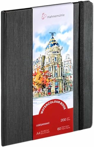 Hahnemühle Libro de acuarela de 200 g/m², grano fino, 30 hojas, color blanco natural, formato vertical A4