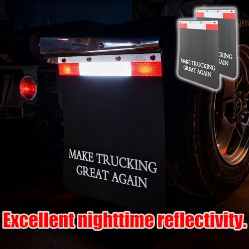Image of XUKEY 24 inchx24 inch Black Polymer Mud Flaps with Slogans and 24 inchx3 inch Mud Flap Reflector Reflective Tape Fit for Semi Trucks Trailers, 2 Pack