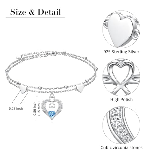 Image of S925 Ankle Bracelet for Women Heart Multilayer Anklets Dainty Beaded Chain Adjustable 9+1 Summer Cute Beach Foot Jewelry