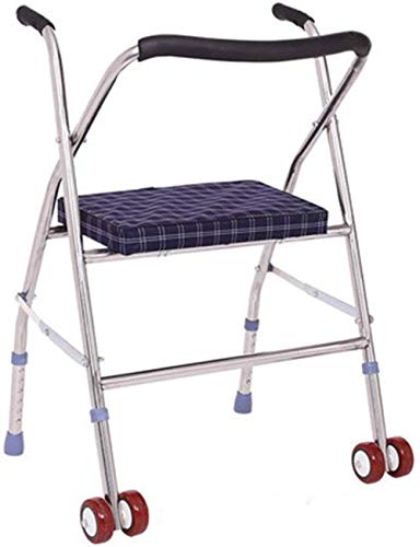 GUHPZA Rollator Pieghevole, Deambulatore, Deambulatore in Acciaio Inossidabile Leggermente Pieghevole, con Ruote E Sedile.