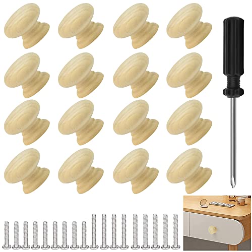 SCHYIDA 16 Piezas Pomos para Muebles de Madera Tiradores de Madera para Armarios Pomo de Madera para Cajones Tiradores para Muebles de Cocina Perilla de Armario Redonda con Tornillos y Destornillador Cover