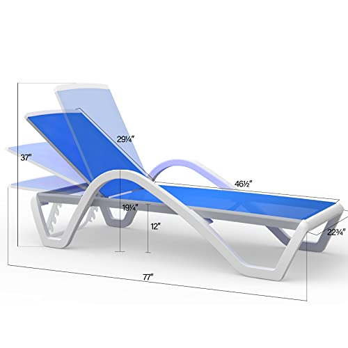 Image of Domi Outdoor Lounge Chair, Aluminum Patio Chaise Lounge with 5 Position Adjustable Backrest and Wheels, All Weather Reclining Chair with Armrest for Patio, Yard,Balcony,Poolside (Blue)