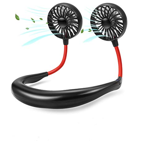 Neck Hanging Fans, New Sports Hanging Neck Fan Portable Mini Neck Fan Hands-Free Fan Earphone Design USB Fan (Black)