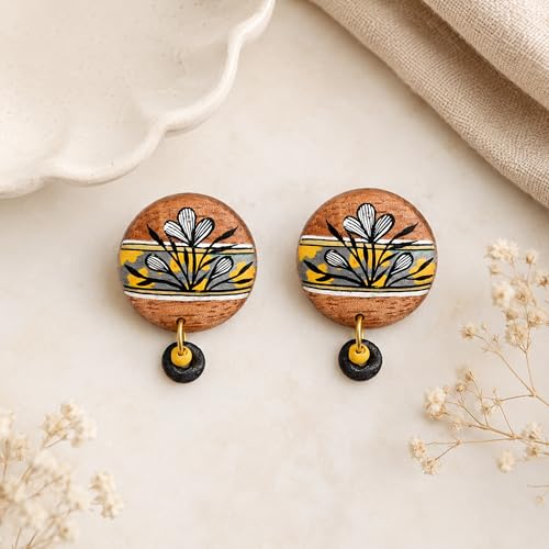 Image of Handcrafted Artistic & Tribal Earrings Collection for Women - Bohemian, Floral, Wooden & Ethnic Statement and Stud Designs