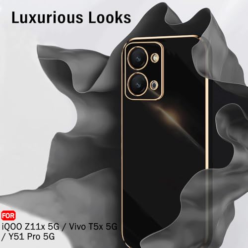 Image of TheGiftKart Luxurious Golden-Plated Back Cover Case for iQOO Z11x 5G / Vivo T5x 5G / Y51 Pro 5G | Raised Lips for Camera & Screen Protection | Shockproof Design | Stylish Back Cover Case (TPU, Black)