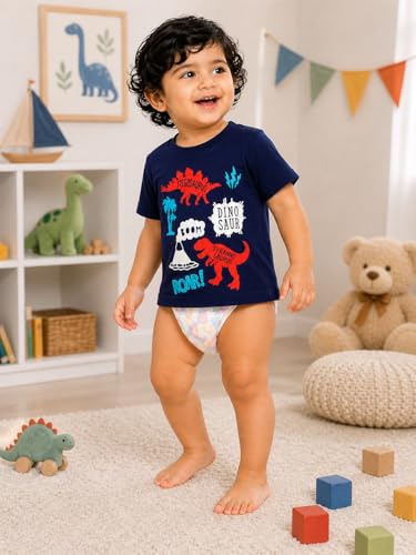 Image of BODYCARE Kids Inafant Placement Print Boys Round Neck Half Sleeves Cotton T-Shirt | Skin Friendly Regular Fit | Soft Breathable Fabric Comfortable & Durability | Pack of 1 | Mustard | Age 6-12 Months