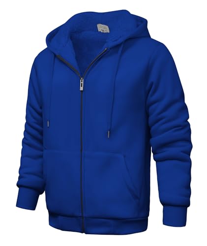 Image of V VALANCH Men Hoodies Zip Up Sherpa Lined Sweatshirts Heavyweight Thick Warm Fleece Winter Jacket