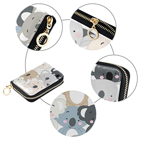 Seamless Koala Bear Hand Draw Doodle Cartoon Animals Texture Grey Credit Card Coin wallet, RFID Blocking Compact Women Leather Card Holder, Key Change Organizer, Zipper Purse Clutch Pouch3