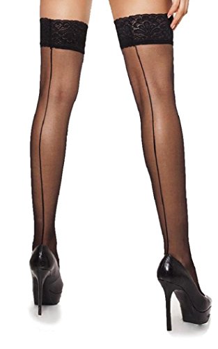 PrettyLoveHose Bas Voile Dentelles Noir Couture Arrière Autofixant, Noir, Taille Unique T1 à  T3 (36-38-40) Cover