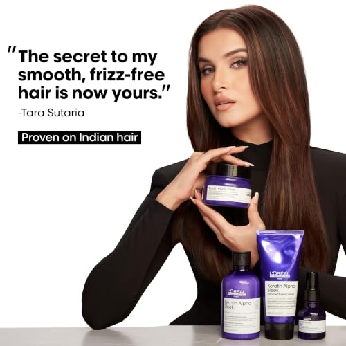 Image of L'Oreal Professionnel Keratin Alpha Sleek Anti-Frizz Shampoo with Sulphate-Free Formula | Frizz Control and Smoothness for frizz hair | Validated on Indian hair | 300 ml