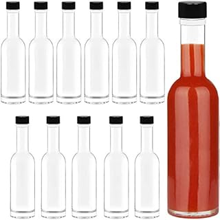 BELLE VOUS Sauce & Liquor Bottles (12 Pack) - Glass 150ml (5 fl oz) Empty Spirit Bottles with Leak Proof Black Screw Caps - For Hot Sauce, Oils & Dressings - Small Bottles for Weddings and Parties