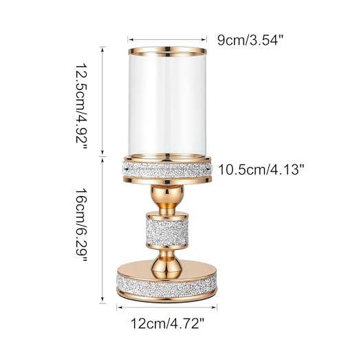 Pillar Candle Holder with Glass Wind Proof, Metal Hurricane Holders, Gold Crystal Candle Stand for Table Centerpieces, Home Decor, Wedding, Dining Table (S, 1PC, for Pillar Candles up to 3"x5") - Image 4