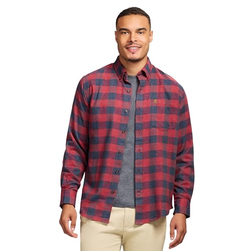 Izod Men's Stratton Flannel Long Sleeve Button Down Shirt, Sundried Tomato Check, XX-Large
