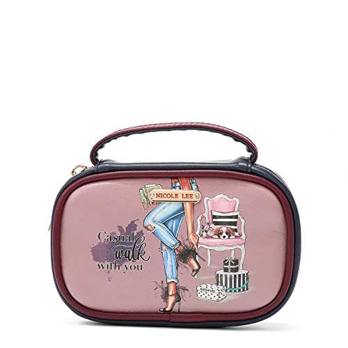 NICOLE LEE Amparo Small Fashion Jewelry Organizer Handbag, Earring and Ring Holders, Extra Zip Pocket, Travel Case (Casual Walk)