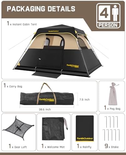 FanttikOutdoor Zeta C4 Pro Camping Tent 4 Person Instant Cabin Tent Setup in 60 Seconds with Rainfly & Windproof Portable with Carry Bag for Family Camping & Hiking, Khaki 7
