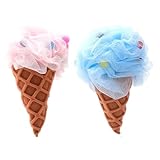 2 Pcs Shower Loofahs Ice Cream Cone Bath Balls Body Wash Scrubbers Cute Mesh Bath Poufs Skin Exfoliating Shower Sponge Bathroom Accessories for Men and Women