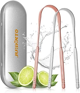 JUIDINTO Tongue Scraper Cleaner 2 Pack, Medical Grade 100% Stainless Steel Tongue Cleaner Tool with Travel Case, Replace Tongue Brush for Oral Care, Suitable for Cleaning Bad Breath in Adults and Kids