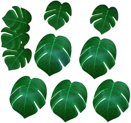 LUOSHAORU Artificial Palm Leaves 36pcs Fake Green Leaf,Faux Monstera Leaves Tropical Faux Leaves for Safari Jungle Hawaiian Luau Party Table Decoration Wedding Birthday Theme Party