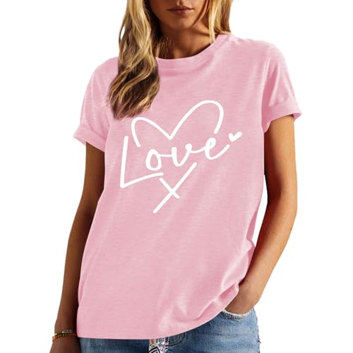 Image of Valentines Shirts for Women Valentine Love Heart Printed Graphic Tshirt Cute Girls Casual Top
