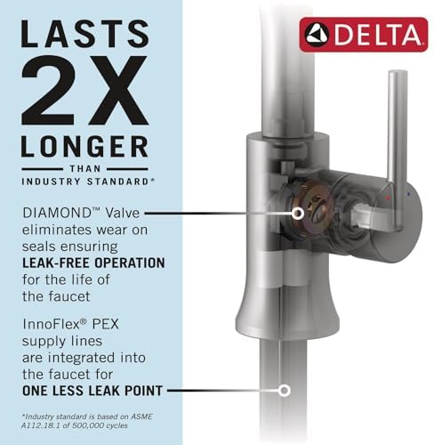 Delta Faucet Stryke Single Hole Bathroom Faucet, Chrome Single Handle Bathroom Faucet, Bathroom Sink Faucet, Delta Chrome Bathroom Faucet, Metal Push Pop-Up Drain, Lumicoat Chrome 576-PR-MPU-DST — 사진 2