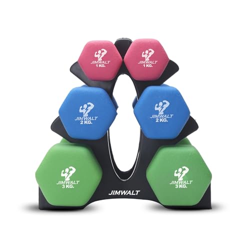 Jimwalt Premium Cast Iron Neoprene Coated Dumbbell Combo with Sta...