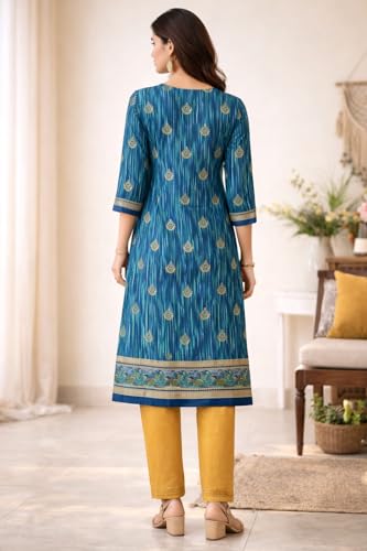 Image of Women's Cotton Blend Unstitched Kurti Set for Women | A-Line Style Dress Material | 2-Piece Traditional Ethnic Wear Suit Fabric