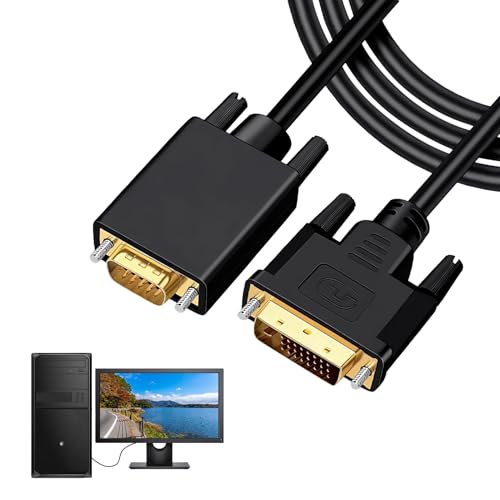 DVI to VGA Cable 1.8M, Male to Male Gold-Plated Braided Projection Converter 24+1 Pin 1080P PC Monitor Active DVI-D to VGA Cables Compatible with Laptops/Monitors/Projectors/Hdtvs/Graphics Cards