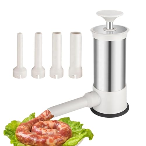 Zjyufy Sausage Stuffer Sausage Maker with 4 Option Size Filling Nozzles, Stainless Steel Homemade Sausage Maker Machine for Family Gatherings