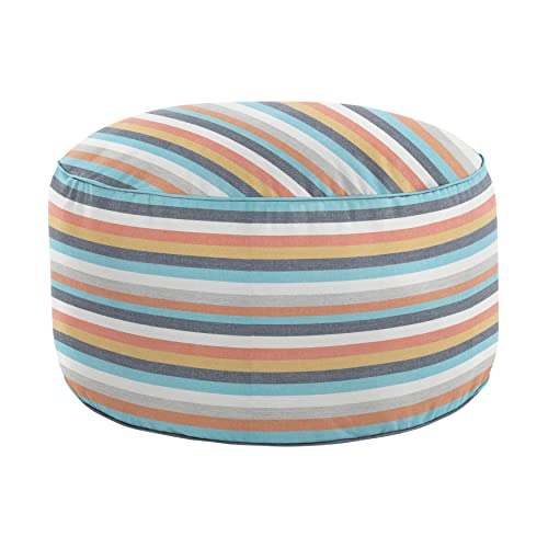 Sorra Home Sunbrella Corded Pouf Cushion - Round, Outdoor Stuffed Plush Ottoman & Foot Rest Stool - Balcony, Patio, Poolside Furniture Accessory - Surround Sunrise (30
