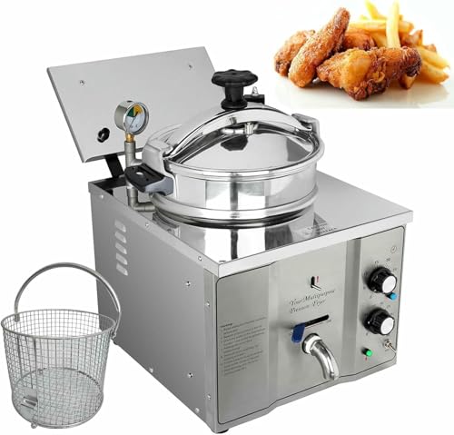 FKINGLRK Estufa de Alta presión para Pollo Frito de 3,2 kW, freidora a presión eléctrica de Acero Inoxidable de 16 l, freidora a presión eléctrica de encimera