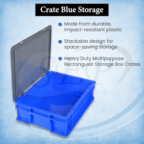 Image of 400x300x120 MM Multipurpose Plastic Crate Plastic Crate with Lid, with LidHeavy Duty Blue Portable Crates for storage | PACK OF 1 PCS
